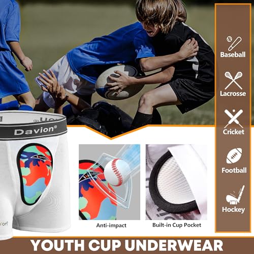 Davion 2-Pack Baseball Cup Youth Boys Underwear with kids Soft Athletic Cup - color: White-2pack, size: Medium