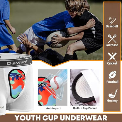 Davion 2-Pack Baseball Cup Youth Boys Underwear with kids Soft Athletic Cup - color: White-2pack, size: Medium