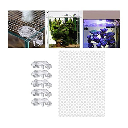 Aquarium Screen Net Cover Anti-Jumping Mesh Guard 20.87x27.56 Inch with 5 Clips
