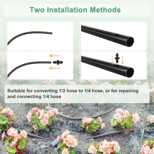 M METERXITY 50-Pack Drip Irrigation Barbed Fittings, for 1/4 Inch Tubing Connector Plastic Coupling Irrigation Parts for Garden/Greenhouse/Aquarium/Flower Pot, Drip Pipe Accessories - style: Double Barb