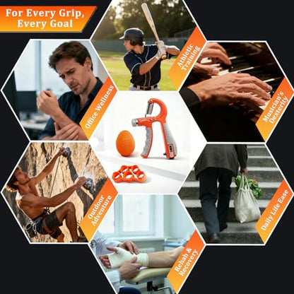 CYFIE Grip Strength Trainer Kit Adjustable 10-132Lbs Hand Exerciser Counter - color: Orange