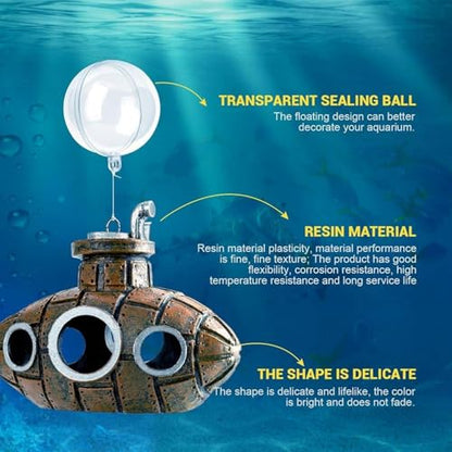 2Pcs Floating Fish Tank Decoration, Retro Submarine Set, Aquarium Resin Fish Tank Accessories