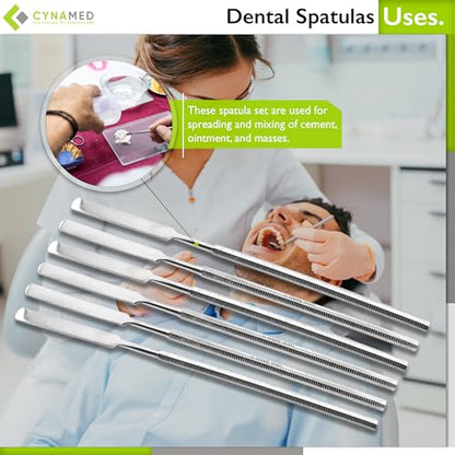 Cynamed Multi-Purpose Stainless Steel Spatula Set - 6-Piece Precision Craft, Medical & Dental Application Tools - Ideal for Mixing, Spreading & Smoothing Materials