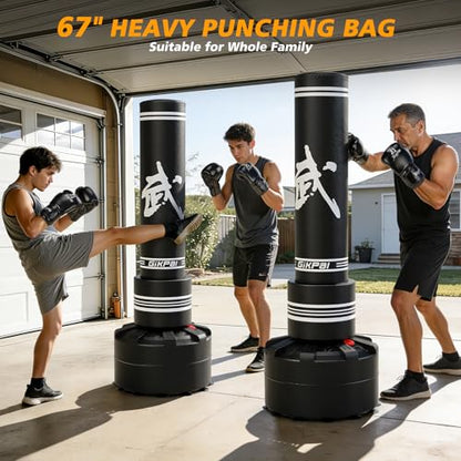 GIKPAL Freestanding Punching Bag for Adults, Heavy Boxing Bag with Stand - color: White (Hand Wrap & Boxing Golves)
