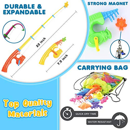 Goody King Magnetic Fishing Game Pool Party Pole Rod Net - Bathtub Outdoor Indoor Carnival Party Water Table Fish 4 Players Gift Age 3-5 6 4-8 (Large) - size: Large