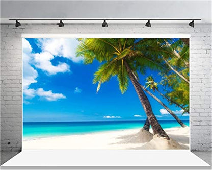15x10ft Sea Beach Photography Background Hawaiian Luau Seaside Palmtree Backdrop Vacation Trip Blue Sky Summer Holiday Boy Girl Lovers Adult Portrait Wedding Photo Studio Props Vinyl Wallpaper - size: 15x10ft