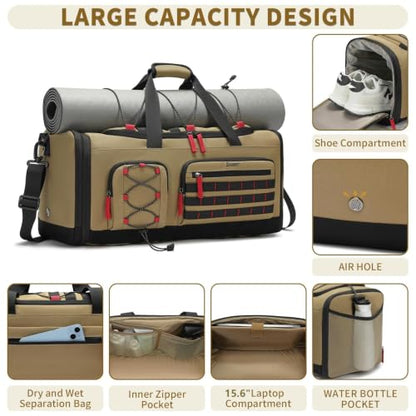 BOSSTIN Gym Bag for Men & Women, 45L-50L Expandable Sports Duffle Bag - color: Khaki