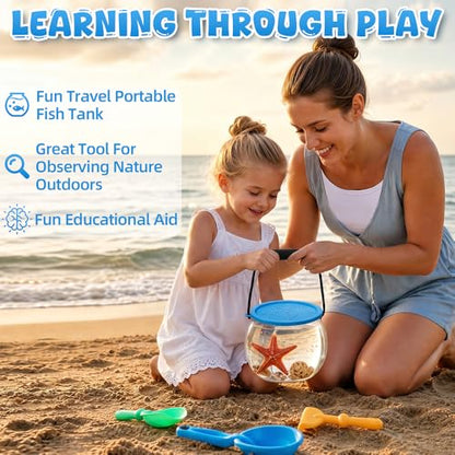 Beach Aquarium Kit Clear Portable Plastic Fish Tank Catch and Release Design Transport Container for Kids Beach Must Haves Crab Catching Kit Small