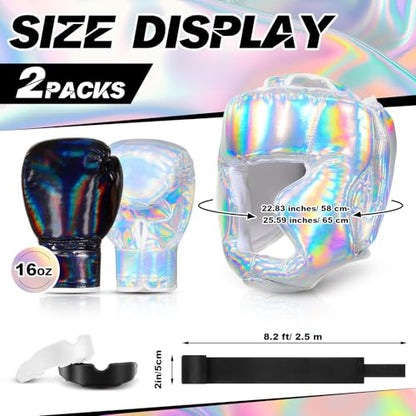 Kanayu 14 Pcs Boxing Gloves and Headgear Set for Beginners Youth 16 Ounce Boxing Gloves Headgear Helmet Hand Wraps Mouth Guards Equipment for Beginners Training Equipment Gifts - color: Laser Color