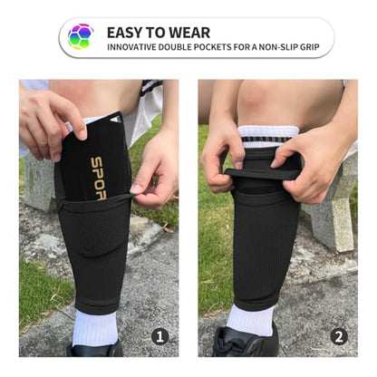 Toddler Kids Youth Soccer Shin Guards with Sleeves for Ages 3-15 - color: Black, size: S ( 3'3" - 3'10" Tall )