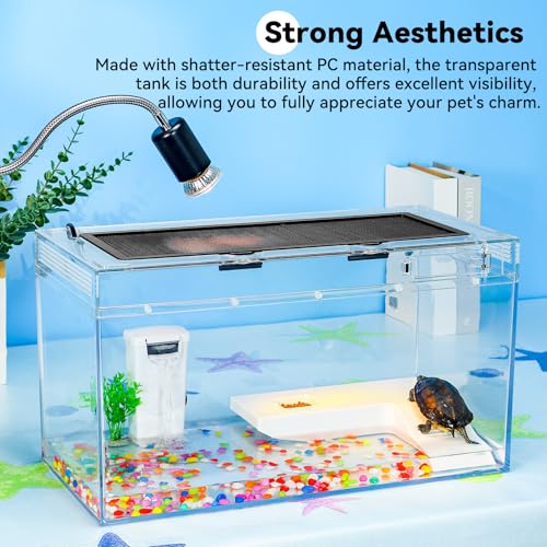 20x10.6x9.4'' Turtle Tank Kit - High-Definition Aquarium With Heating Lamp, Filter, Advanced Ventilation, High-Temperature Resistance, Complete Accessories for Habitat