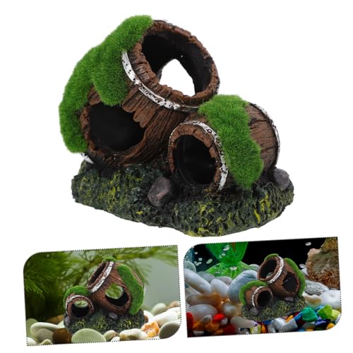 Fish Tank Decorations Small Resin Barrel Aquarium Ornaments Underwater Hideout for Betta Fish Turtle Tank Stump Easy to Clean Landscape Accessory