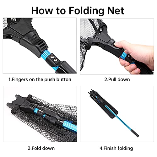 SAN LIKE Fishing Net Fish Landing Net Collapsible Fish Net with Anti-Slip Telescoping Rubber Pole Handle for Kids Adults in Saltwater Freshwater Multi-Size Extending to 37/42/43/51/69/71/89/98inch - color: Aluminum pole,length 48.4" to 89"