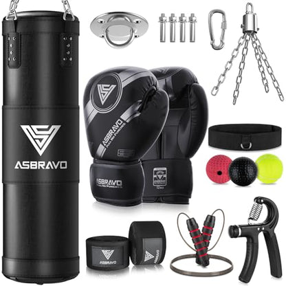 Punching Bag for Adults, 4 ft Set with 12 oz Boxing Gloves | 195-inch wraps, Oxford fabric and PU panel, reinforced stitching, hanging hardware for MMA and kickboxing; ships unfilled