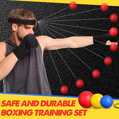 WinnerWhy Boxing Reflex Balls Set 3 Different Balls Adjustable Headband Boxing Gloves Gift Men Teen for Punching Speed Hand Eye Coordination Training Boxing Equipment