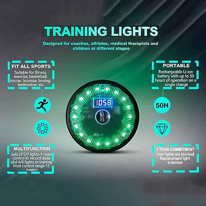 Reaction Training LED Lights, Reaction Training Light Kits with Organizing Box, 1 Main Control Light and 6 Training Lights, 15 M Control Distance, for Basketball, Fitness, Fighting, Football