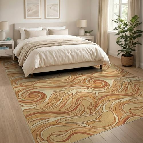 8'x10' Washable Flatwoven Rug, Tan Modern Swirl Stain Resistant Extra Large Carpet Non-Slip Chair-Friendly Mat for Dining Room, Large Office, Lounge | Ref:2067604 - color: Beige/Pattern 39, size: 8' x 10' (Rectangular)