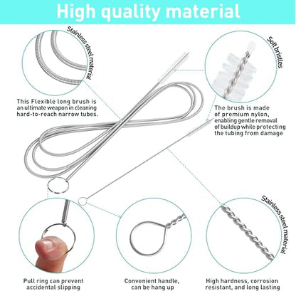 2 Pack 61 inch Long Flexible Drain Cleaning Brush and 2 PCS 7-inch Straw Brush, Suitable for Cleaning Feeding Tubes