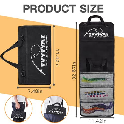Lure Bag - 6 Pocket Waterproof Large Capacity PVC Heavy Duty Fishing Bag, Handheld and Crossbody Dual Mode Self-adhesive Closure for Trolling Saltwater Skirt Lures Soft Baits