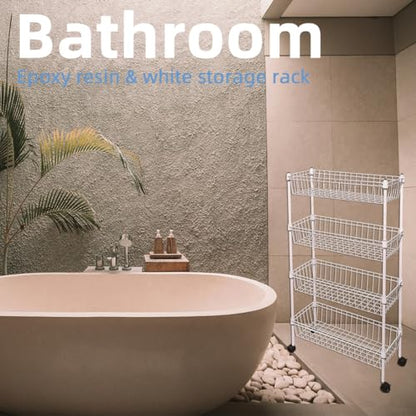 NSF white 4-layer storage rack, refrigerator crevice rack, washing machine crevice rack, laundry room dirty clothes storage, multifunctional household epoxy resin deep mesh basket - size: 4-White H basket