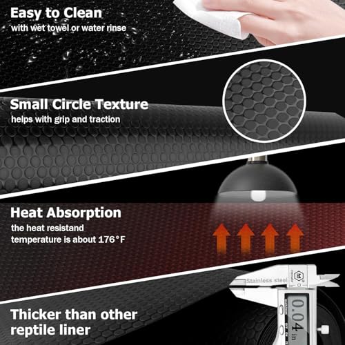 120 Gallon Reptile Terrarium Mat Liner, 96" X 24" Bearded Dragon Tank Accessories, Bearded Dragon Substrate flooring for 4x2x2 Reptile Enclosure, Reptile Bedding Carpet for Gecko,Lizard, Black