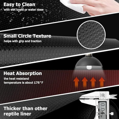 120 Gallon Reptile Terrarium Mat Liner, 96" X 24" Bearded Dragon Tank Accessories, Bearded Dragon Substrate flooring for 4x2x2 Reptile Enclosure, Reptile Bedding Carpet for Gecko,Lizard, Black