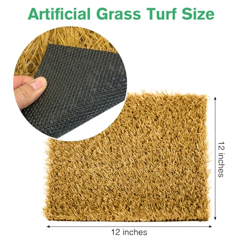 4 Pcs Chicken Nesting Pads Artificial Grass Rug Carpet Synthetic Turf Mat 12"x12" Washable Chicken Coop Bedding Laying Garden Lawn Indoor/Outdoor Bedding for Chicken Hen Small Pets(Brown)
