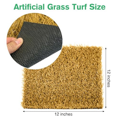 4 Pcs Chicken Nesting Pads Artificial Grass Rug Carpet Synthetic Turf Mat 12"x12" Washable Chicken Coop Bedding Laying Garden Lawn Indoor/Outdoor Bedding for Chicken Hen Small Pets(Brown)