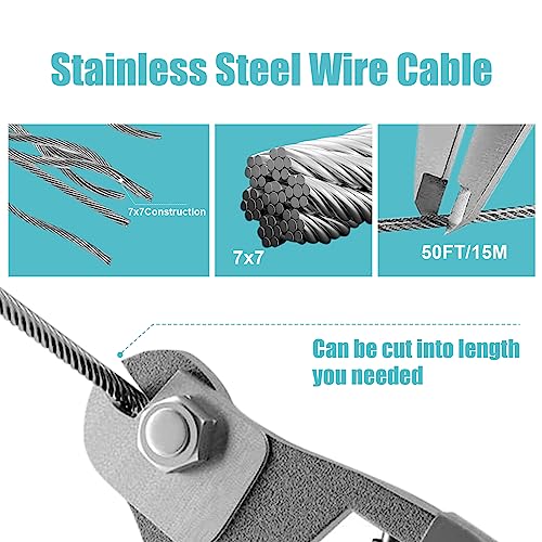 Shade Sail Hardware Kit Include Winches & Wire Rope, Anti-Rust Stainless Steel Sun Shade Hardware Kit for Rectangle Square Triangle Shade Sail Installation(71 PCS)