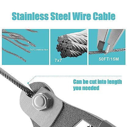 Shade Sail Hardware Kit Include Winches & Wire Rope, Anti-Rust Stainless Steel Sun Shade Hardware Kit for Rectangle Square Triangle Shade Sail Installation(71 PCS)