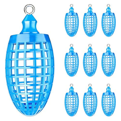 10Pcs Fishing Bait Cage, Sea Fishing Feeder with Locking Swivel, Large Capacity Groundbait Holder for Shrimp Pellet, Quick Release - size: Large