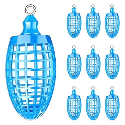 10Pcs Fishing Bait Cage, Sea Fishing Feeder with Locking Swivel, Large Capacity Groundbait Holder for Shrimp Pellet, Quick Release - size: Small