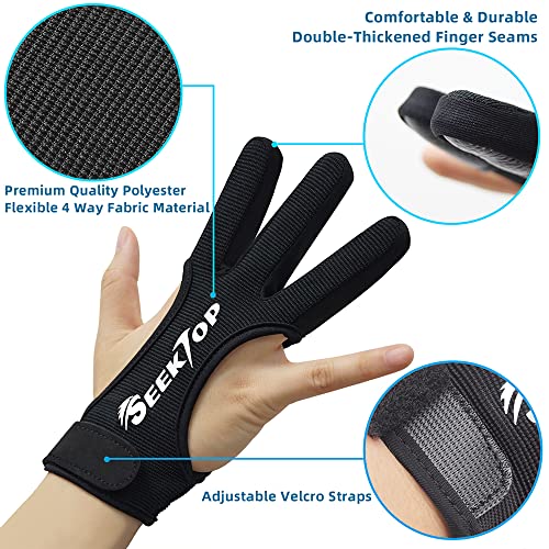 Seektop Archery Gloves Shooting Hunting Leather Three Finger Protector - color: Update Black, size: Large