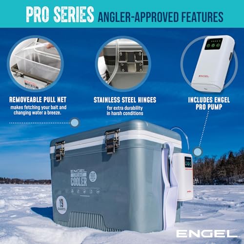 ENGEL Live Bait Cooler PRO for Fishing - Portable Minnow and Bait Bucket with Lithium-Ion Rechargeable Aerator