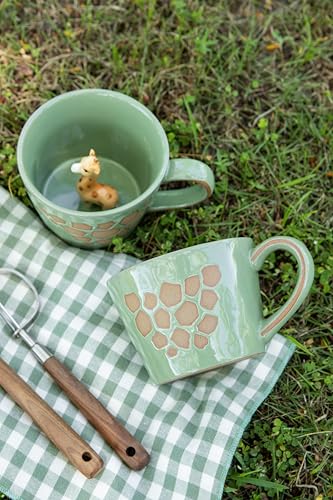 DIHOclub Giraffe Coffee Cup Ceramic 3D Wild Animal Inside Mug,Cute Cartoon Handmade Figurine Mugs,Holiday and Birthday Gift for Coffee Milk Tea Lovers,12 OZ(Green Giraffe) - color: Green Giraffe