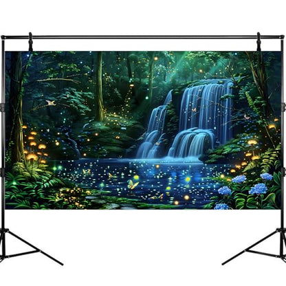 Waterfall Aquarium Background Enchanted Fantasy Forest Shimmering Fireflies Fish Tank Background Majestic Tranquil Lake Stream Reptile Tank Backgrounds Neon Lights Fish Terrarium Backgrounds 24x12in