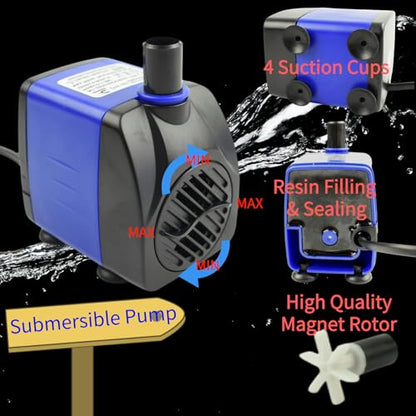 Conquerall CHA-2000 2000L/H AC 110V 520GPH Submersible Pump 35W 7.87ft Tall with 1.8m Power Cord for Aquariums, Ponds, Pump Hydroponics, Hydroponics Systems, Waterfalls and Marine Water - size: 520GPH-35W