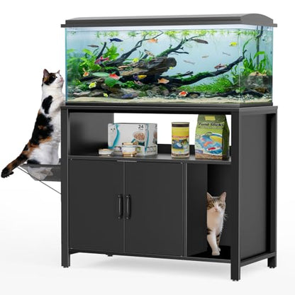 GDLF 40 Gallon Breeder Tank Stand，40–50 Gallon Fish Tank Stand with Hidden Cat Litter Box Cabinet and Cat Perch,36.6"x18.9"Tabletop, 660 LBS Capacity - size: 40-50 gallon