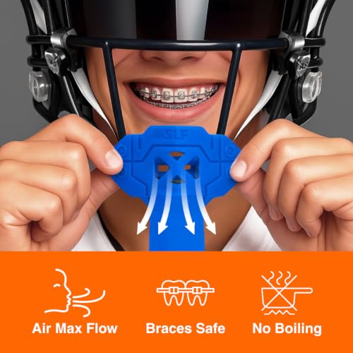 SLEEFS X Blue Football Mouth Guard - Lip/Mouthguard with Helmet Strap - Lip/Teeth Protector Mouthpiece - Moldable - for Youth/Adults, Men & Women Mouth Guard, Maximum Air Flow, Lacrosse, All Sports - color: Blue