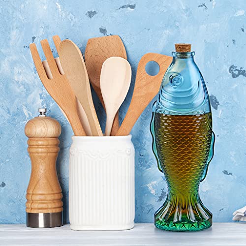 3-Pack Fish Shaped Glass Bottles, Decorative Bottles with Cork Stopper, Fish Decanters for Gift, Bar, Home Decor, Capacity 500ml/17.5oz (Blue)