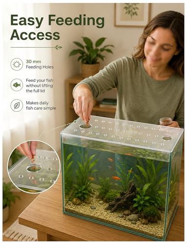 Acrylic Fish Tank Lid with 30 mm Feeding Holes and 8 mm Air Holes, Clear Aquarium Cover for Home, Retail, and Facility Tanks(3mm/31X16.5cm) - size: 3mm/31X16.5cm