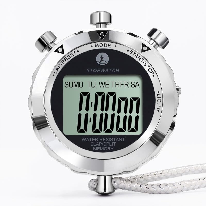 Stopwatch Timer, Digital Stop Watch with 0.01second & 0.001second Timing, Metal 10/100/400 Laps Memory, Rolilink Large dispaly Alarm Clock for Coach Sports Running Marathon - color: 2 Lap With Backlight-metal