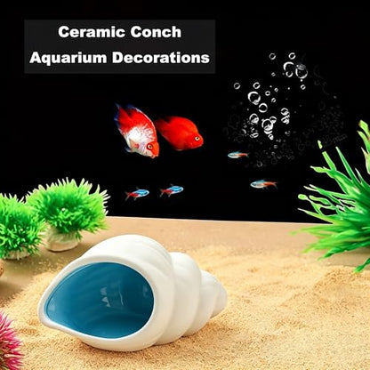 Ceramic Conch Betta Tank Decor,Beach-Themed Aquarium Hideout | For Bettas, Axolotls, Shrimp & Hamsters,Easy to Clean,Fits Small/Medium Tanks/Cages,or Decorative desktop jewelry organizer