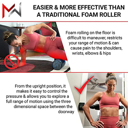 Mobility Wall- Stand Up Door Mounted Smooth Foam Roller for Soft Tissue Massage & Muscle Recovery for Exercise, Includes 4 Trigger Point Attachments - style: Deluxe
