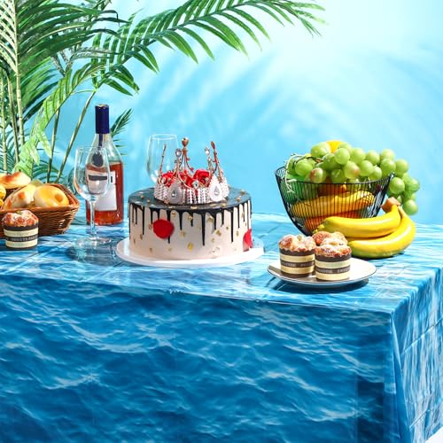 2 Pieces Ocean Waves Plastic Tablecloth 54 x 108 Inch Ocean Table Cover Water Print Table Cover Sea Tablecloth Blue for Beach Pool Birthday Party Decoration Shower Supplies - size: 54 x 108 Inch (Rectangular)
