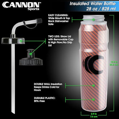 Cannon Sports 28oz Insulated Squeeze Water Bottle with Straw, Leak Proof Lids, 2 lids (Straw and Squeeze), Double Wall Insulation, Wide Mouth, BPA-Free (2 Pack) (Orange) - color: Orange