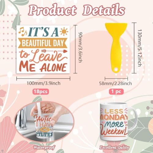 Peacoblue 18 Sheets Rub on Transfers for Crafts, Funny Words 3.6"x3.9" UV DTF Cup Wraps Waterproof Rub on Cold Transfers Stickers for Wood Glass Metal Cup Tumblers Mirrors Mugs Home Decor - style: Funny Words