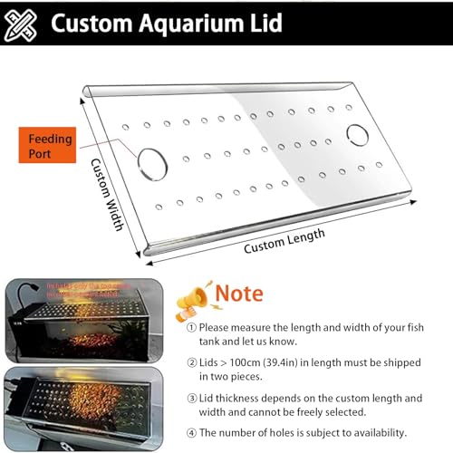 1 Pcs Fish Tank Top Cover for Aquarium, Acrylic Aquarium Anti-Jump Cover/Cat-Proof Terrarium Lid, with Feeding Hole, Fresh Air Screen Cover(51x16.5cm/20.1x6.5inch)