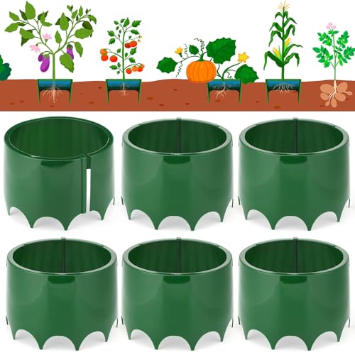 6 Pcs Grow Planting Rings 7 Inch Water Saver Irrigate Green Round Planting Rings Circular Landscape Edging Kit for Deep Watering Veggies Herbs Flowers Trees and Garden Plants