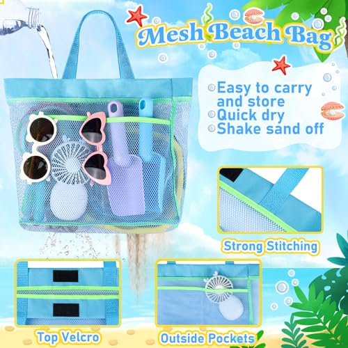 Collapsible Beach Buckets for Kids, 2 Packs Foldable Sand Buckets and Shovels with Mesh Beach Bag, Silicone Sand Pails for Toddlers Beach Toys, Easter Egg Hunt, Camping, Travelling, Fishing Water Pail